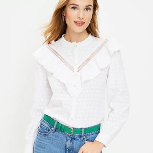 NWT LOFT by Ann Taylor Clip Dot Ruffle Blouse